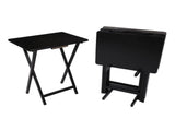 4-Piece Black Rubberwood Indoor Folding TV Tray Table Set with Storage Rack 70557807