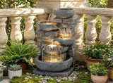 5-Tier Cascading Water Fountain with 24 LED Lights Gray Resin Outdoor Water Feature 00486883