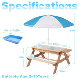 3-in-1 Kids Outdoor Wooden Picnic Table With Umbrella, Convertible Sand & Wate, Gray ASTM & CPSIA 13677704