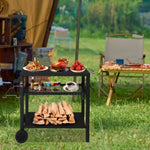 ZUN Outdoor Grill Cart Three-Shelf Grill Table, Movable BBQ Trolley Food Prep Cart with Two Wheels & 58452400