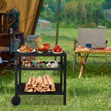 ZUN Outdoor Grill Cart Three-Shelf Grill Table, Movable BBQ Trolley Food Prep Cart with Two Wheels & 58452400