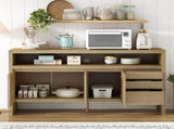 U_Style 60" 3-Door Sideboard with 3 Drawers - Modern Solid Ash Veneer MDF Sideboard, Semi-Open Shelf N711P289141O