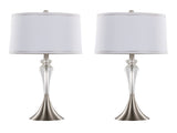 28" Contemporary Crystal Table Lamp in Clear Crystal, Brushed Nickel and White Linen Shade with B202P224011