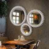ZUN Vintage 26'' x 26'' Wall Wood Round Hanging Gear Shape Heavy Decorative Mirror For Bathroom Living W1445P171992