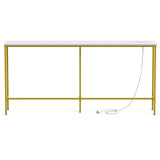 62.99"x7.87"x31.10" Console Table, MDF with Melamine Veneer & Iron Frame, with Power Outlet, White & 08773867