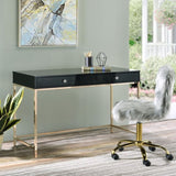 Rectangular Writing Desk with 2 Drawers, Black High Gloss and Gold B016P329808