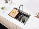 Waterfall Kitchen Sink, Stainless Steel Single Bowl in Black, Multifunctional Workstation with 55656405