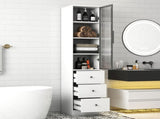 70.87" H Tall Bathroom Storage with 1 glass Door and 3 Drawer, Narrow Storage Unit, Floor W331P298186
