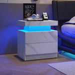 ZUN Nightstand LED Bedside Table Cabinet Lights Modern End Side with 2 Drawers for Bedroom W2371P173487