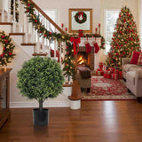 2PCS Set 22in Artificial Trees Natural Topiary Boxwood Ball Artificial Plants Evergreen Potted 75813019