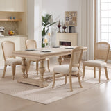 French Country Dining Chairs Set of 2, Upholstered Chairs with Nature Rattan Fan-shaped Back, Wire W3426P324538