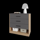 Lowrys Dresser with 3 Drawers and Open Shelf, Natural Oak and Matt Grey B128P263723