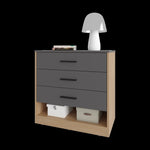 ZUN Lowrys Dresser with 3 Drawers and Open Shelf, Natural Oak and Matt Grey B128P263723