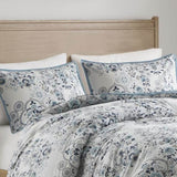 3 Piece Floral Printed Cotton Comforter Set Blue King/Cal King B035P148329