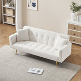 71.7 - inch Beige Teddy Fleece Sofa Bed, accompanied by two luxurious throw pillows for enhanced W3356P298490