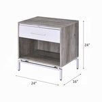 ZUN 1 Drawer Nightstand with Open Shelf, Weathered Gray Oak and White B016P256492