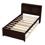 Twin Bed with Trundle,Bookcase,Espresso W50440497