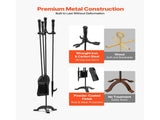 4-in-1 Fireplace Tool Set with Poker, Ash Shovel, Brush, Stand, Wrought Iron & Carbon 05520290