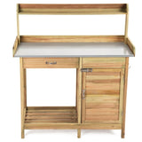 Solid Wood Garden Potting Bench Large Metal Tabletop, Big Drawer, Removable Shelf, 3 Hooks 64506155
