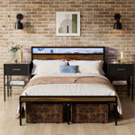 ZUN Queen Size Bed Frame, Storage Headboard with LED light, Charging Station, Solid and Stable, Noise W1903P151337