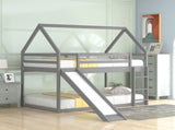 Twin Size Bunk House Bed with Slide and Ladder,Gray 69291769
