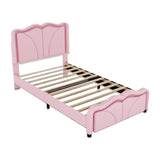 Twin Size Upholstered Platform Bed with Curve Shaped and Height-adjustbale Headboard,LED Light 04179542