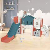 ZUN Kids Slide Playset Structure, Freestanding Castle Climber with Slide and Basketball Hoop, Toy 70102399