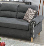 ZUN Slate Color Polyfiber Reversible Sectional Sofa Set Chaise Pillows Plush Cushion Couch Nailheads HS00F6447-ID-AHD