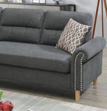 ZUN Slate Color Polyfiber Reversible Sectional Sofa Set Chaise Pillows Plush Cushion Couch Nailheads HS00F6447-ID-AHD