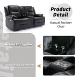 2 Seater Home Theater Recliner Manual Recliner Chair with a LED Light Strip Two Cup Holders and a WF323622AAB