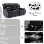 ZUN 2 Seater Home Theater Recliner Manual Recliner Chair with a LED Light Strip Two Cup Holders and a WF323622AAB