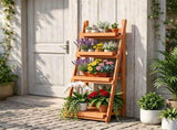 4-Tier Ladder Plant Stand, Foldable Premium Fir Wood Flower Pot Rack, A-Shaped Reinforced Display 99038173