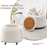 Storage Ottoman Foot Rest Round Footstool Teddy Velvet Footrest with Wheels Vanity Stool White 27021123