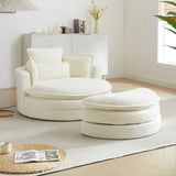 52'Swivel Accent Barrel Modern Beige Sofa Lounge Club Big Round Chair with Storage Ottoman chenille W834P150047