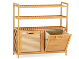 Natural Bamboo Tilt Out Laundry Hamper Cabinet with 2 Removable 7 Gallon Fabric Baskets, Open 28577126