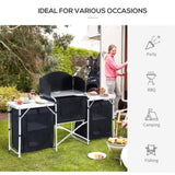 ZUN Aluminum Portable Camping Kitchen Fold-Up Cooking Table With Windscreen and 3 Enclosed Cupboards for 81814238