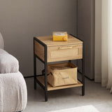 15.74" Rattan End table with drawer, Modern nightstand, metal legs,side table for living room, W1265121744