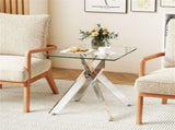 20" x 20" x 22.5" Glass Side Table, Silver Tempered Glass End Table with Intersecting Metal Base 59734573