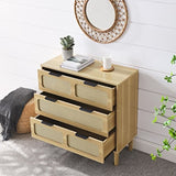 ZUN 3 drawer dresser, modern rattan dresser cabinet with wide drawers and metal handles, farmhouse 38930634