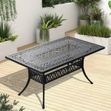 L58.27*W34.65-inch Cast Aluminum Patio Dining Table With Black Frame and Umbrella Hole W1710P166030