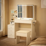 ZUN Vanity table with LED-lit mirror with power outlet and hairdryer shelving, with 4 drawers and W1668P197385