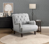 Luxurious Living Room Accent Chair 1pc White Gray Fabric Upholstered Button Tufted Nailhead Trim B011126021