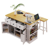 K&K 53inch Large Island with Drop Leaf, Power Outlet, Door Internal Storage Rack, Rolling N707P185531W