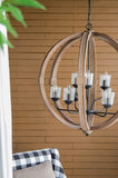 9- Light Globe Chandelier, Wood Chandelier Hanging Light Fixture with Adjustable Chain for Kitchen W2078137923