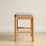 (Beige) Natural Solid Wood Shoe Bench, Mid-Century Modern Storage Bench with High Rebound Sponge W1283P298090