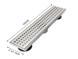 12 Inch Linear Shower Drain with Removable Square Patterned Grate, 304 Stainless Steel with Hair 36923368