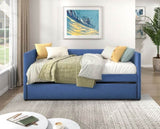 1pc Daybed with Trundle Blue Fabric Upholstery Wooden Frame Modern Home Furniture B011P256687