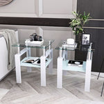 ZUN Set of 2, Modern Tempered Glass Tea Table Coffee Table End Table, Square Table for Living Room, W241104208