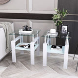 Set of 2, Modern Tempered Glass Tea Table Coffee Table End Table, Square Table for Living Room, W241104208