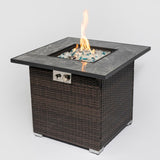 ZUN 30inch Outdoor Fire Table Propane Gas Fire Pit Table with Lid Gas Fire Pit Table with Glass Rocks W85343034